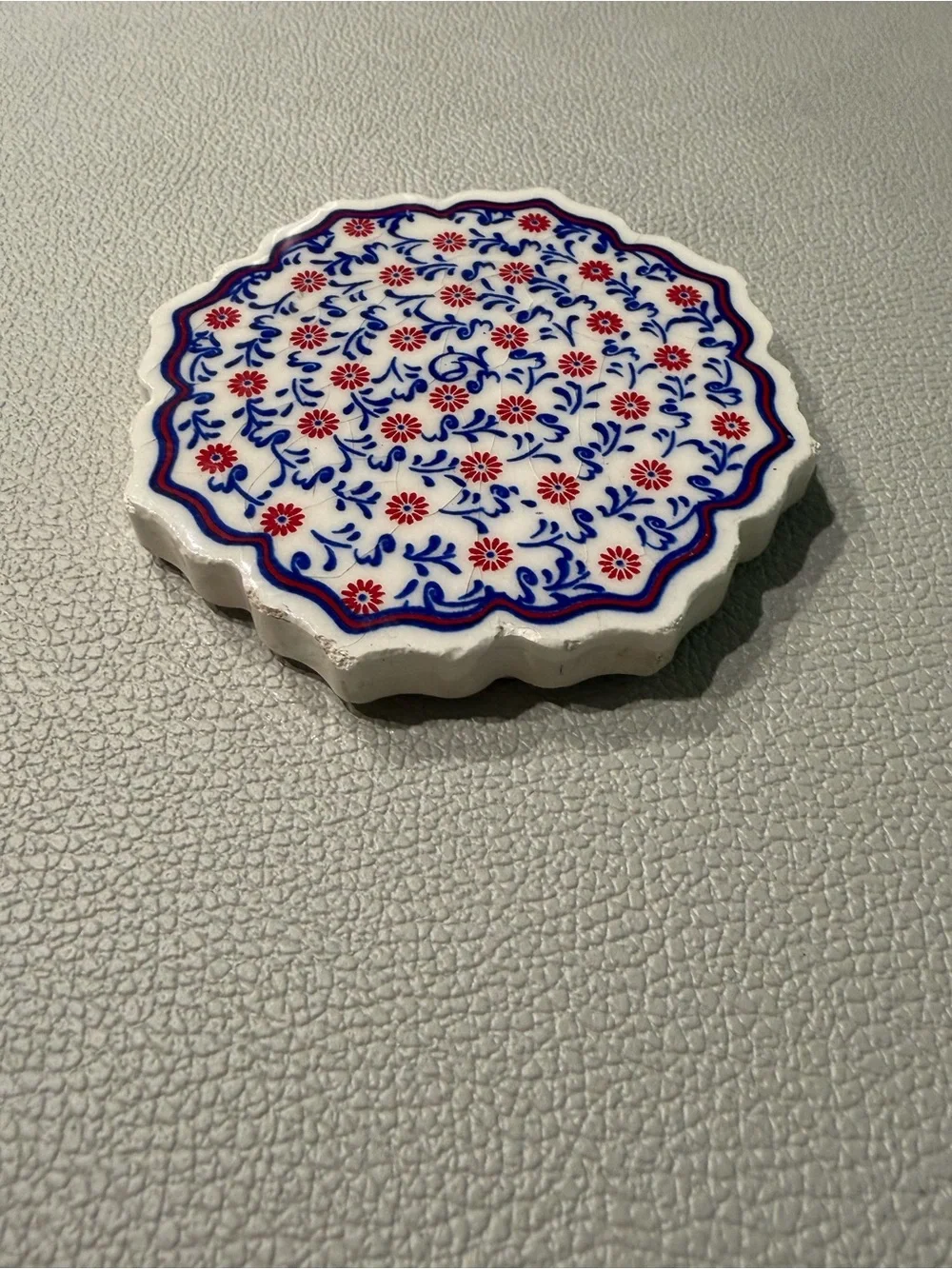 Classic Blue & Red Floral Ceramic Trivet